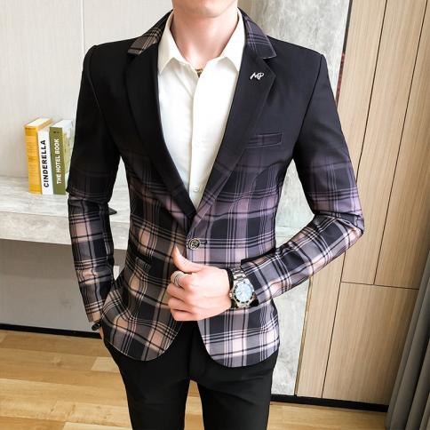בלייזר באיכות גבוהה מהדורת גברים מגמה אלגנטית אופנה פשוטה להראות מסיבה עסקית קזואל גנטלמן חליפה דקיקה