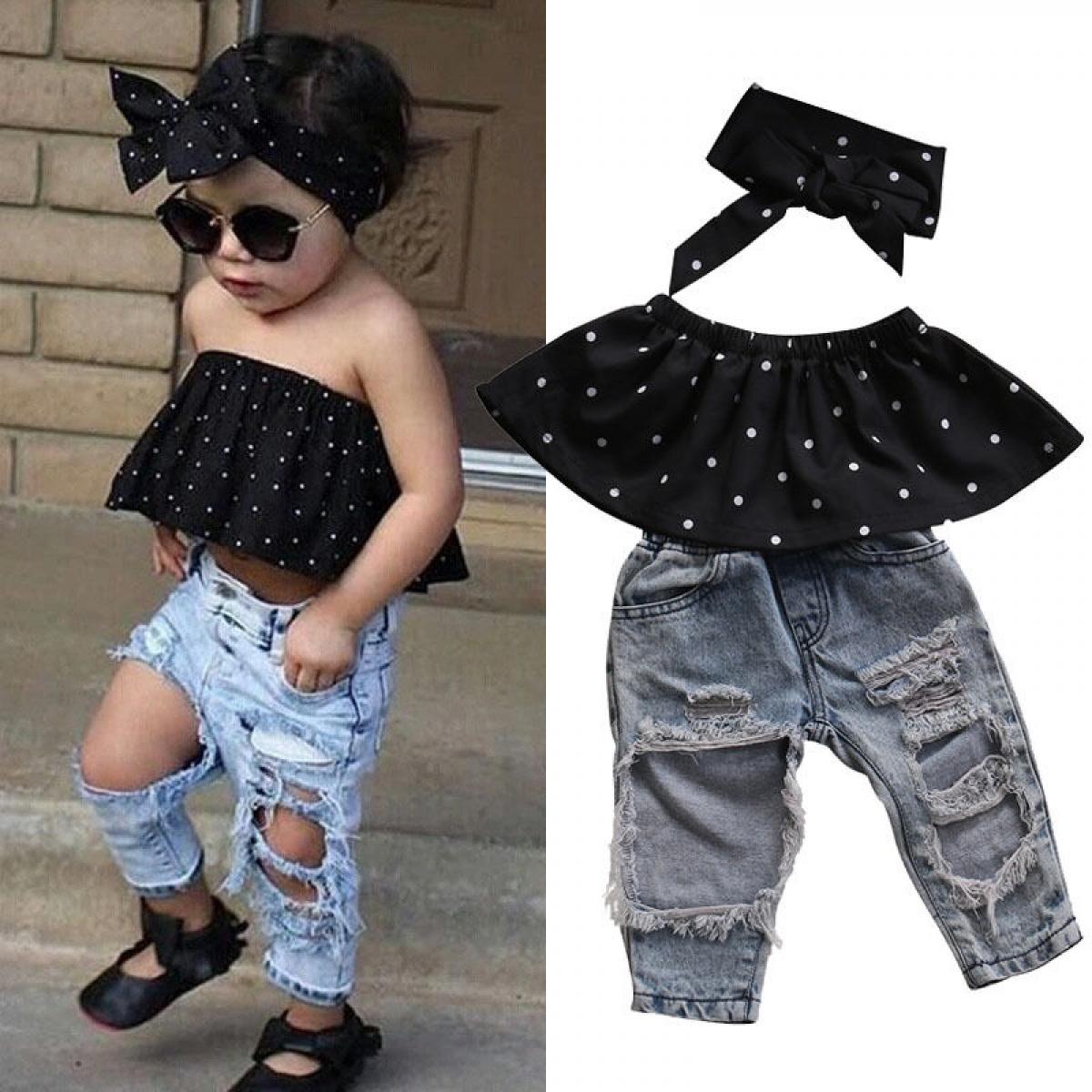 Sunsiom Toddler Baby Girl Clothes Sets Dot Sleeveless Tops Vest