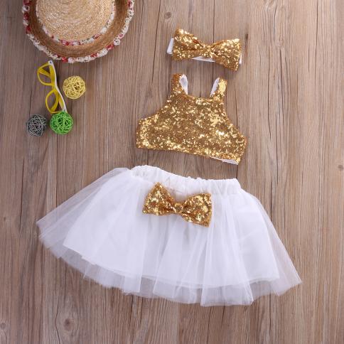 emmababy princess תינוקת שזה עתה נולדה סט בגדי קיץ למלמלות קרופ חולצותשמלת טול חצאיות סרט לראש 3 יחידות בד ילדים