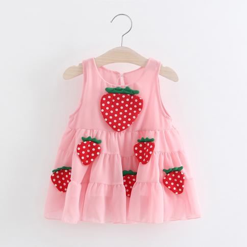בגדי תינוקות קיץ שזה עתה נולדו ללבוש חיצוני שמלת שיפון תות לילדות בד תינוק יום הולדת 1 שמלות נסיכה