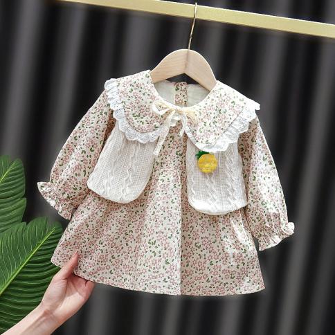 סט בגדי תינוקות באביב שזה עתה נולדו פרחוני שמלה עם שרוולים ארוכים חליפת אפוד לילדות בגדי תינוקות עיצוב אופנה