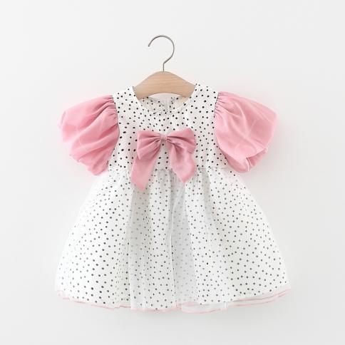 בגדי תינוקות קיץ שזה עתה נולדו שמלת רשת נקודות קשת לילדות פעוטות בגדי תינוקות ליום הולדת 1 שמלות נסיכה