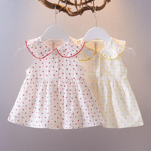 קיץ תינוקת מנוקד שמלת צווארון בובות חמודה פעוטות ילדות כותנה שמלות ללא שרוולים פרחים שמלת קיץ ve לילדים