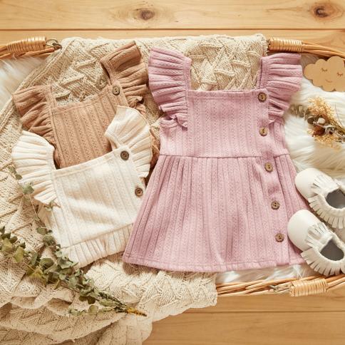 שמלות שרוול זבוב בן יומו כפתורי כותנה נסיכת 0 24 מטר לפעוט בגדים חמודים למסיבה יום הולדת ילדים אאוט