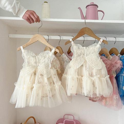 2023 קיץ תינוק שמלת טול תינוק ילדה נסיכת טוטו כנפי טוטו שמלות פעוט שמלות רשת ללא שרוולים רשת קיץ שזה עתה נולדו