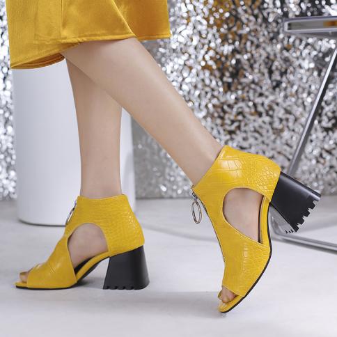 2023 אופנה חדשה סנדלי נשים peep toe 75 סמ נעלי עקב גבוהות לאישה קלאסיקות עקב מרובע נעלי קזואל רוכסן גדול