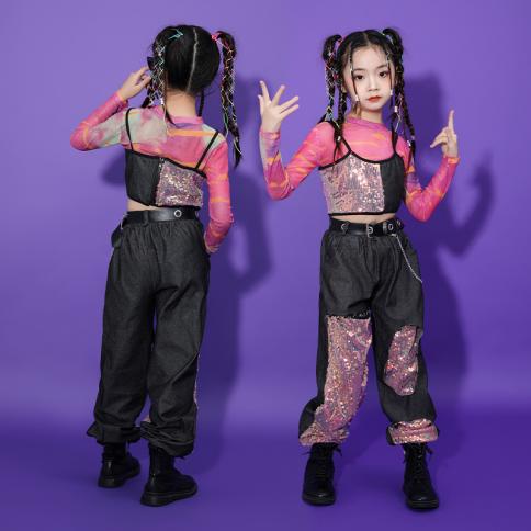 תלבושות להצגה לילדים בגדי היפ הופ גופיות נצנצים חולצה מכנסיים ללבוש רחוב לנערות נוער פסטיבל תחפושות לריקוד גאז