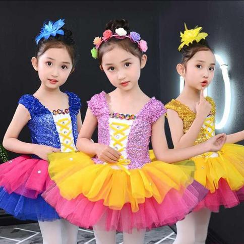 ילדה אולם נשפים בגדי נצנצים תחרות ריקודים שמלת טוטו תחפושות לילדים רוקדים שמלת בגדי פסטיבל