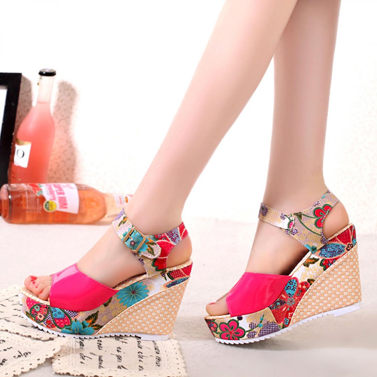 Floral Platform Wedge Heel Women's Sandals