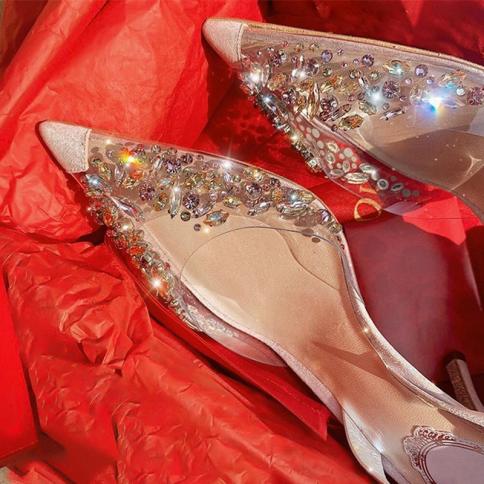 נעלי עקב בינוניות נעלי עקב פתוחות נעלי יהלומים מלאכותיים צרפתי טמפרמנט סנדלי עקב גבוה סנדל לנשים