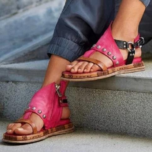 סנדלים שטוחים של רומא לנשים קיץ כפכפי אצבע כפכפי צד רוכסן בגודל אחיד צבע אחיד סנדלים נעלי קזואל ללא החלקה