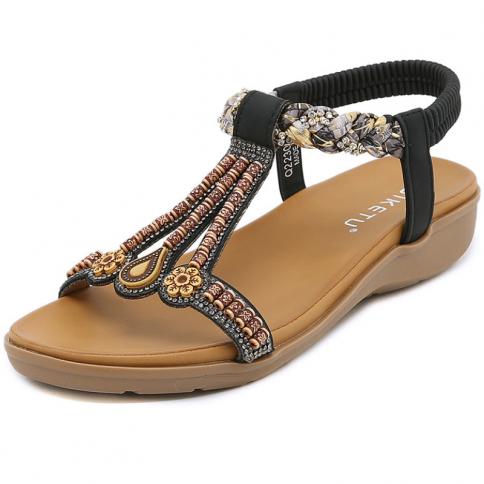סנדלי נשים קיץ קיץ בסגנון בוהמי אלסטי קל משקל טריז נוח נעלי בית סנדליות דה mujer vera
