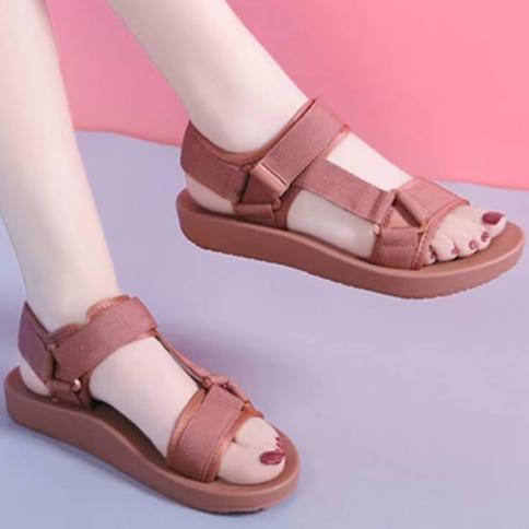 סנדלים שטוחים לנשים בסגנון צבע אחיד קזואל נעלי הליכה במידות גדולות ונעלי הליכה קלות משקל נעלי החלקה sandalia de mujer w