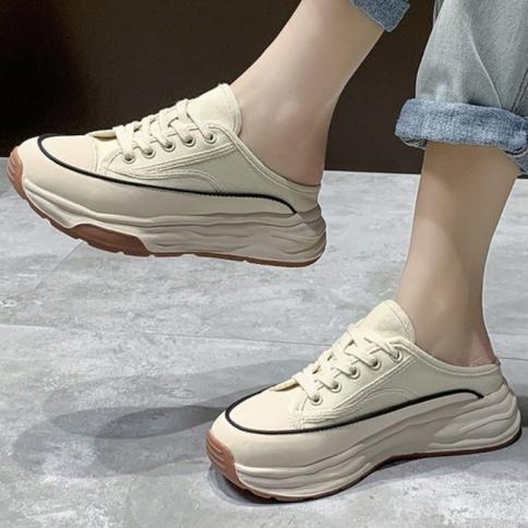 נשים נעלי בית עבה תחתון עגול ראש נעלי בד נעלי קנבס חיצוניות שרוכים קלות משקל ללא החלקה נעלי ספורט sapatos femin