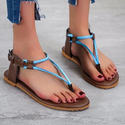סנדלים שטוחים רומאיים כפכפי נשים קיץ פלוס סייז נוחות קלות משקל נעלי חוף נעלי חוף סנדליות פלאנה