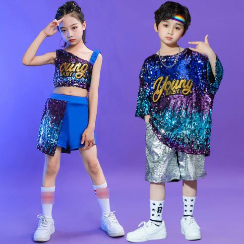 תלבושות מסלול לילדים בגדי פאייטים לבנות בנים תלבושת ריקוד גאז היפ הופ גאז מודרני מופע מופע לבוש לבמה bl8814 bal
