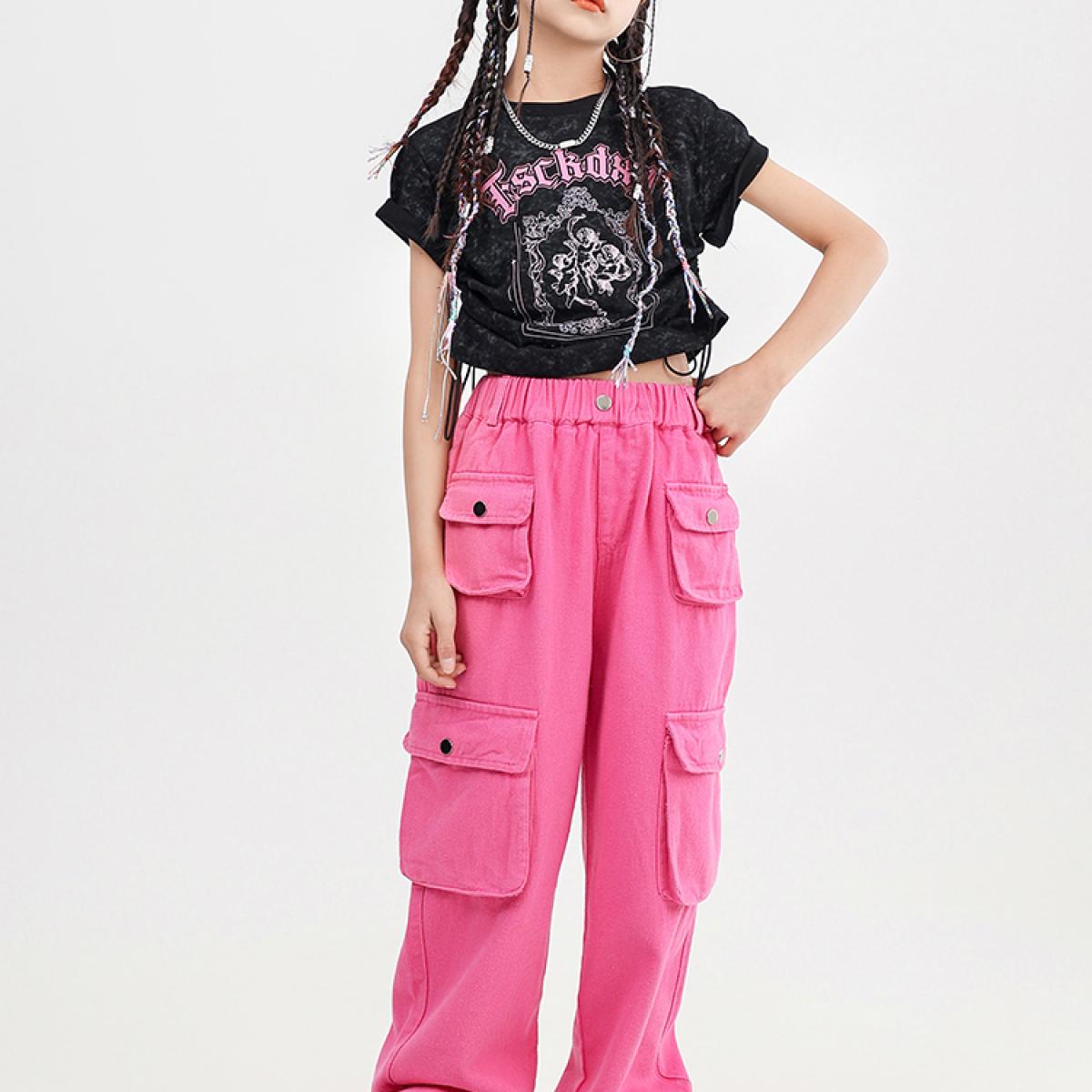 Summer Kids Clothes Girls Hip Hop Dance Costume Short Sleeved Tops Cargo  Pants Street Dance Jazz Dancing Outfit Kpop Wear BL8619