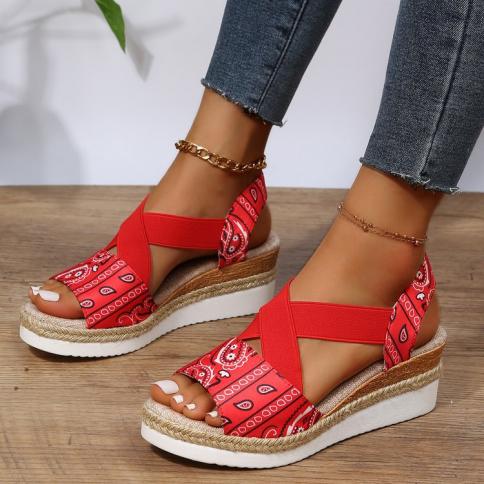 נעלי קיץ טריזים סנדלי רצועה צולבות סנדלי טריז לנשים 2023