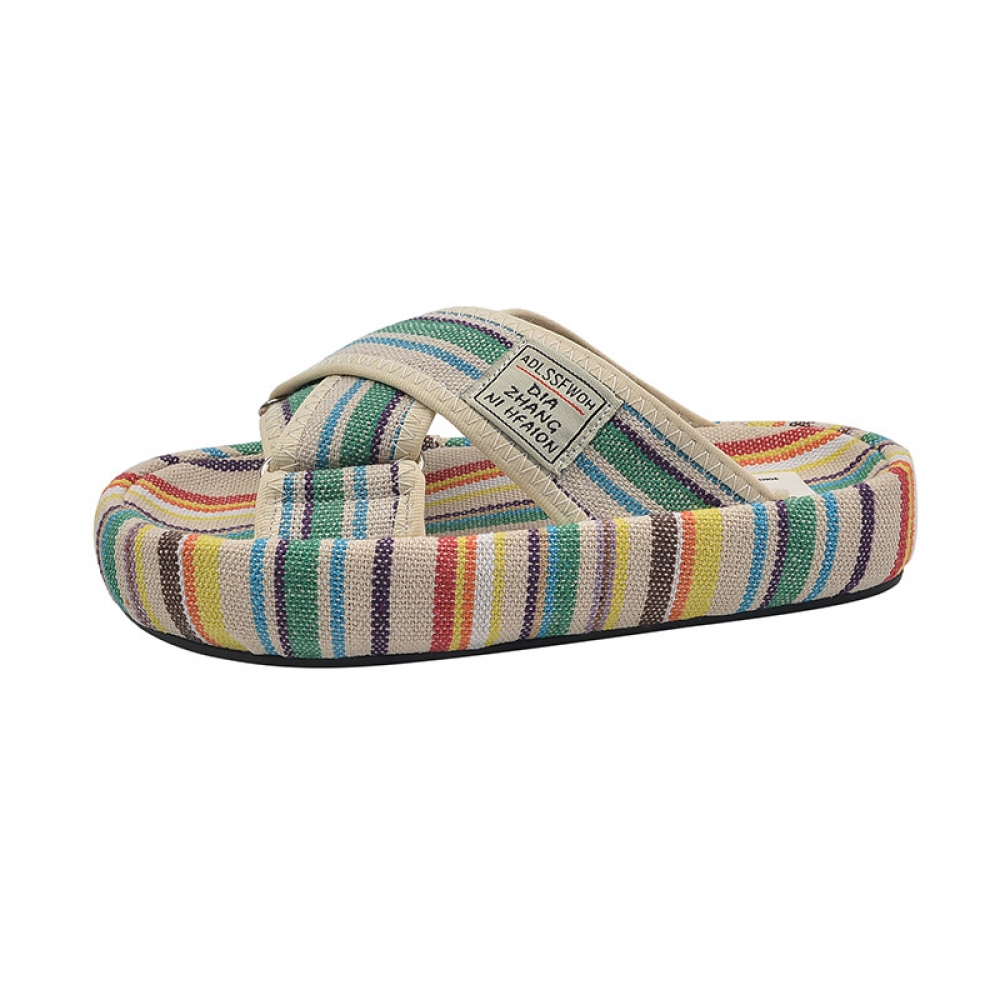 Zimu Niche Retro Rainbow One word Slippers Women s Summer New