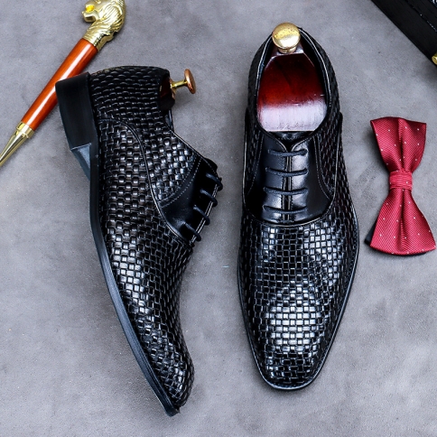 נעלי עור קזואל לגברים בסגנון טרנד לעסקים רשמיים נעלי עור רדודות עור פרה אופנה נעלי שרוכים מעור