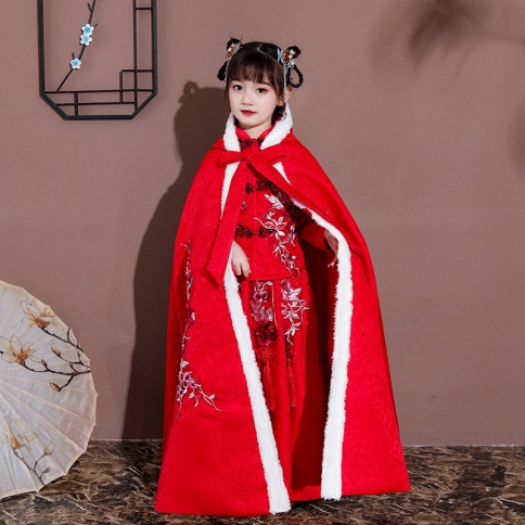 מעיל חנפו לילדים טמפרמנט סגנון עתיק יוצא בסגנון סיני ילדה אדומה עמיד לרוח ומזג חם cl