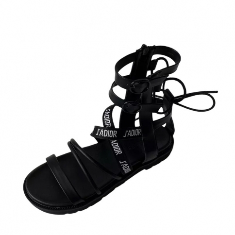 Year Cross Strap Open Toe Slim Strap Roman Shoes Back Lace Side Zipper High  Top Sandals Flat Casual Women's Shoes size 35 Color black