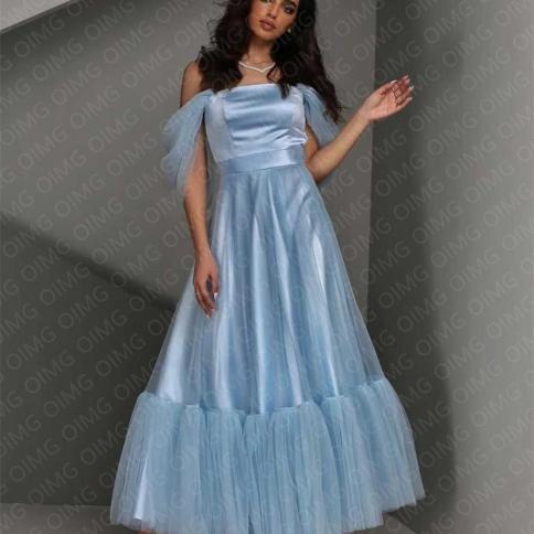 Simple Sky Blue Short Satin Custom Prom Dresses Women A Line Tulle  Strapless Graduation Formal Party Gowns Homecoming Dr Color Blue US Size 6