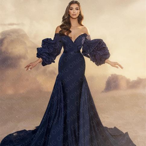 Oimg Navy Blue Vestidos Mermaid Prom Dresses Sweetheart Long