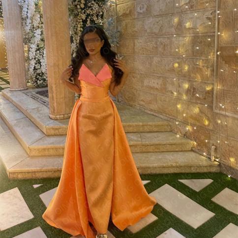 Oimg Orange Satin Long Sweetheart Formal Party Dresses Sleeveless Dubai Custom  Evening Gowns Night Club Dress Robe De So Color Black US Size 6