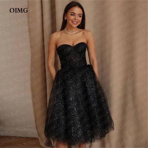 OIMG Sexy Black Party Formal Dresses Arabic Dubai Lady Cocktail Dress Night  Club Cocktail Dress Robe de soiree Mini Evening Gown