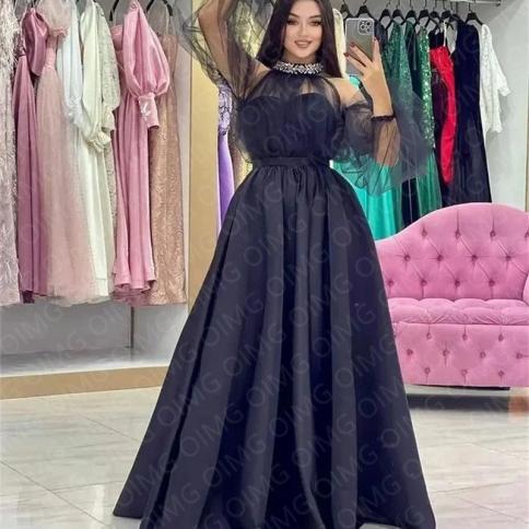 Oimg Dark Red Shiny Beads Prom Dresses High Neck Satin A Line Evening Gowns  Women Formal Wedding Guest Dress Party Gown Color Beige US Size 2