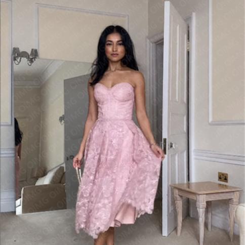 Oimg Pink Black Lace Short A Line Evening Dresses Sweetheart Applique Women  Night Prom Gowns Formal Party Vestidos De Fi Color champagne US Size 14