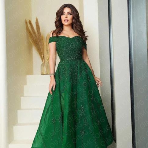 Oimg Green Shiny Lace Sequins A Line Prom Dresses Off Shoulder Evening  Gowns Formal Night Party 2022 Special Occasion Dr Color Green US Size 4