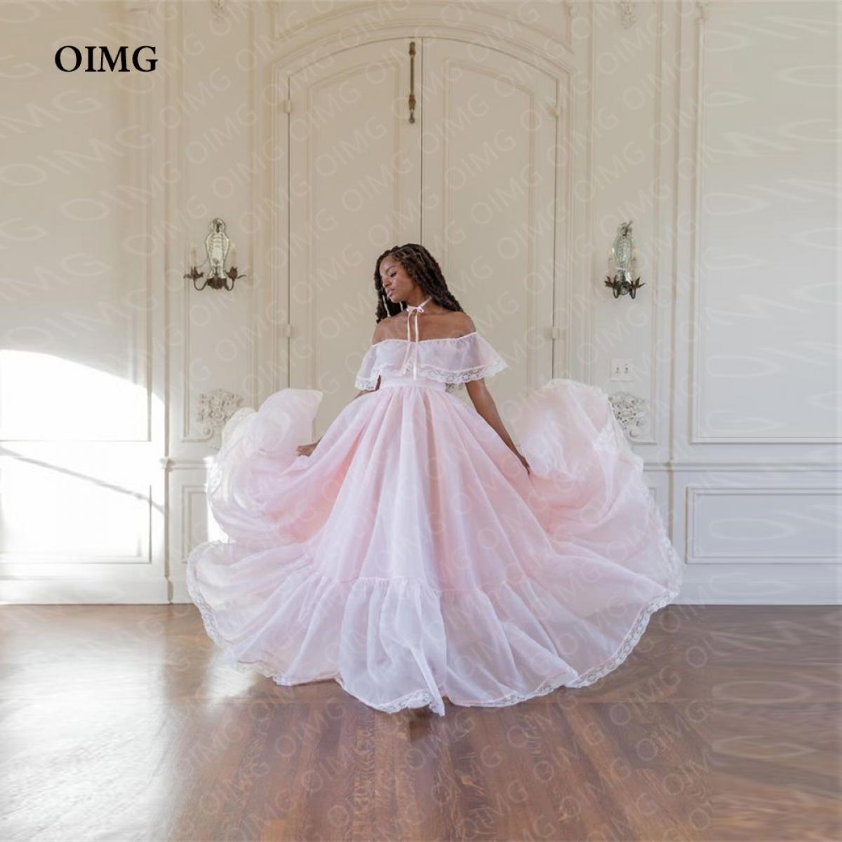 Oimg Modest Light Pink Off Shoulder Formal Event Evening Dresses Short  Sleeves Lace Formal Night Event Occasion Prom Gow Color champagne US Size  Custom Size