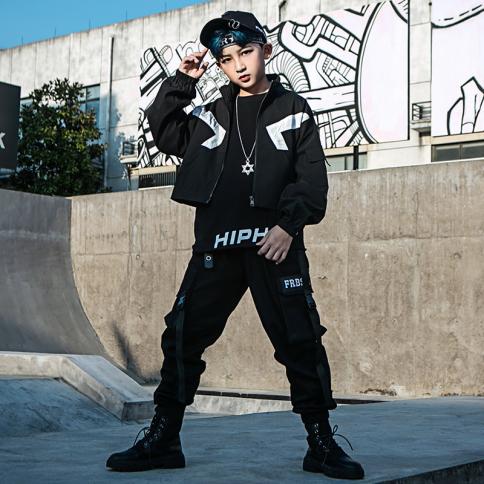 Kids Cool Black Hip Hop Cargo Pants For Girls Boys Dance Costume