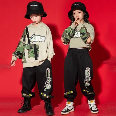 2022 New Jazz Dance Practice Clothes Long Sleeved Loose Pants Kpop Outfits  For Girls Boys Hip Hop Dance Rave Clothes Dqs