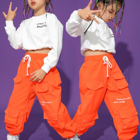 2023 Hip Hop Dance Costume Girls Green Crop Tops Black Sweatpants Long  Sleeves Jazz Performance Clothes Rave Streetwear