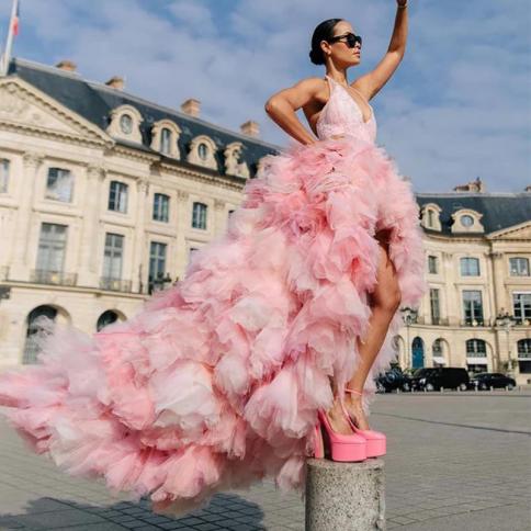 open lace back dress Feathered One-Shoulder Sequin Party Dress