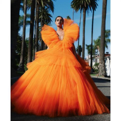 Orange puffy outlet dress