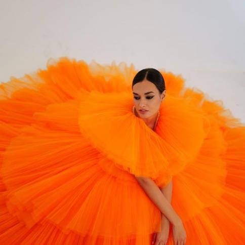 Amazing Puffy Orange Ball Gown Party Dresses 2023 Newest Tiered