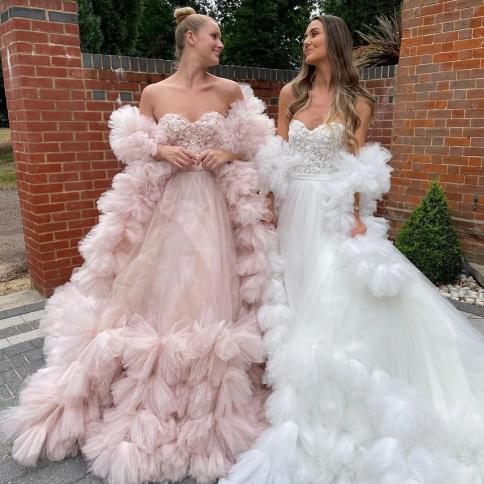 Gorgeous Layered Tulle Prom Party Dresses With Shawl Extra Puffy