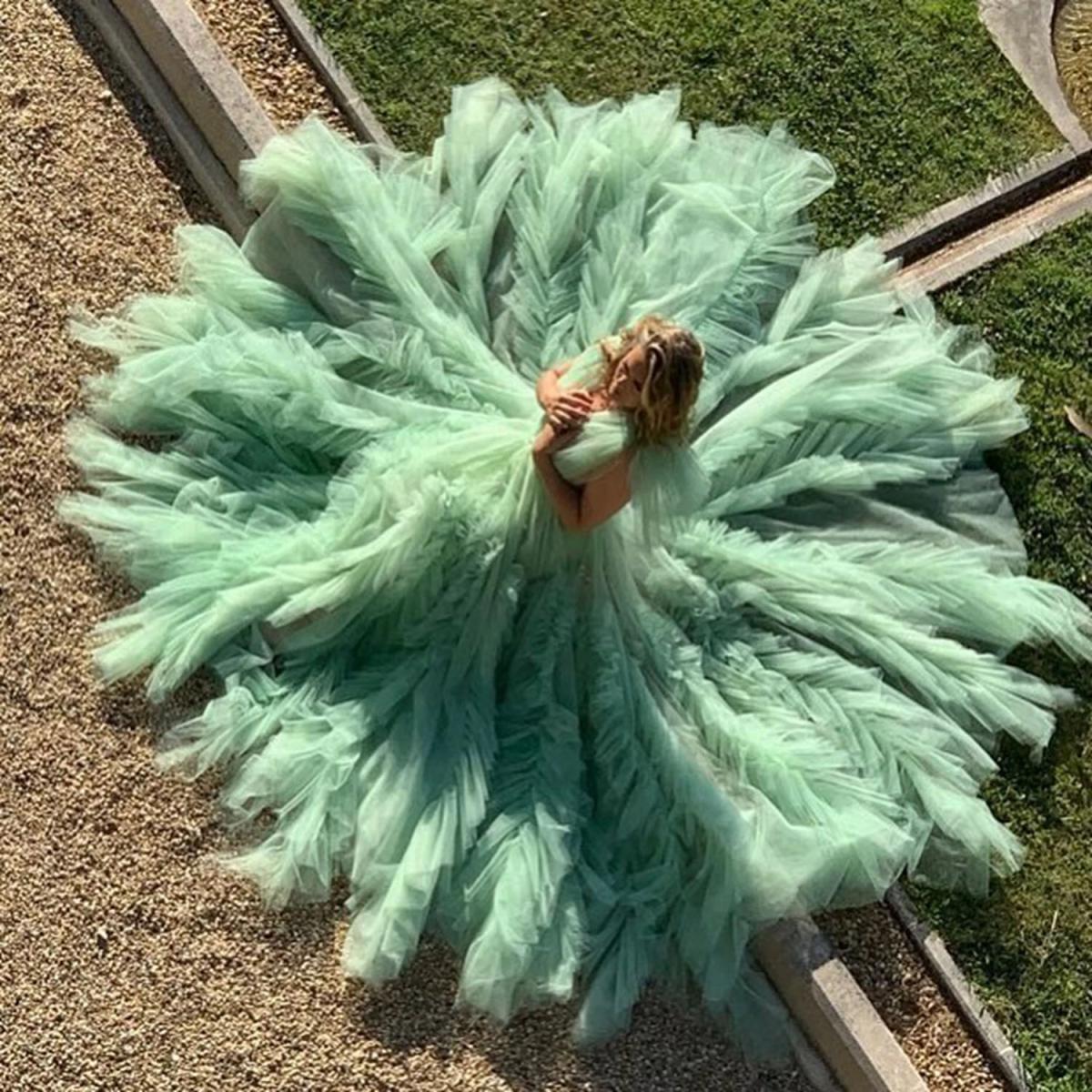sage green puffy dress Sage Green Sequined Puffy Flower Girl Dress - Light Green / 2-3 Years (100cm)