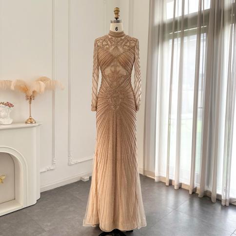 Emerald Green Beaded Evening Dress Luxury Arabic Evening Dresses Beaded  Green Color champagne US Size 8