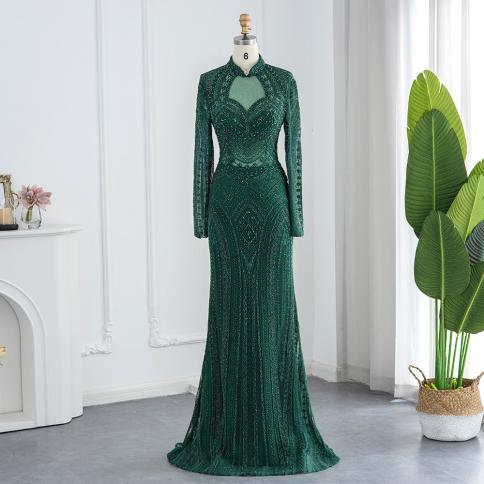 Emerald Green Dresses Wedding Evening Gowns Black Green Elegant Mermaid  Green Color Green US Size 4