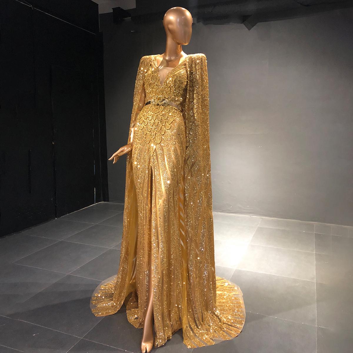 Gold Evening Dresses Wedding Luxury Evening Dress Dubai Gold Luxury Dubai  Evening Color Gold US Size 2