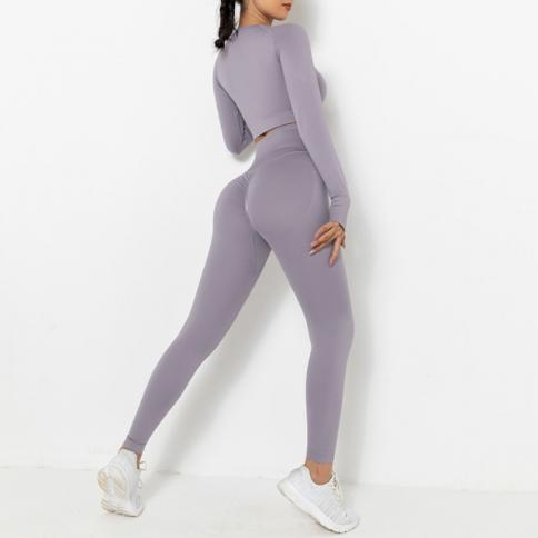 Women Fashion Seamless 2 Piece Yoga Set Long Sleeve Gym Set
