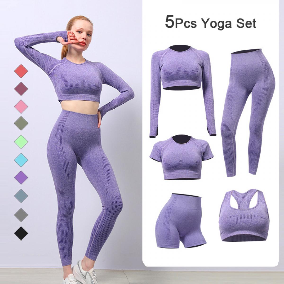 Seamless Yoga Set Women Gym Clothing Fitness Sports Suits Sports Bra Crop  Top Shirts High Waist Leggings Workout Sportsw size M Color 2Pcs-Pink