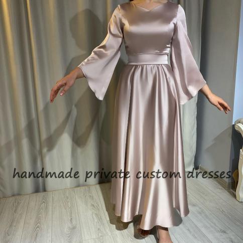 Elegant A Line Saudi Arabic Evening Party Dresses Long Sleeve Mono