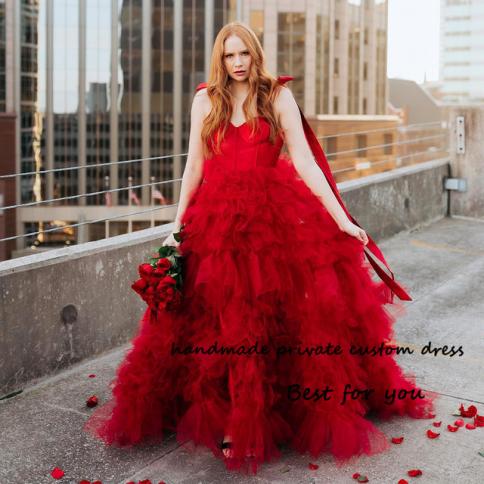 Romantic Red A Line Princess Evening Party Dresses Bow Straps Tiered Tulle  Long Prom Occasion Dress Customized Celebrate Color Yellow US Size 26W