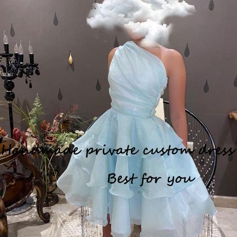 Sparkly Blue Organza Mini Prom Party Dresses One Shoulder Fairy Homecoming Dress Short Girl Evening Party Gowns Back Zip Color Red US Size 20W Sparkly Blue Organza Mini Prom Party Dresses One Shoulder Fairy Homecoming Dress Short Girl Evening Party Gowns Back Zip Color Red US Size 20W